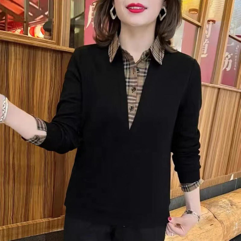 🔥2025 nueva camisa de dos piezas falsa con costura a cuadros a la moda de otoño