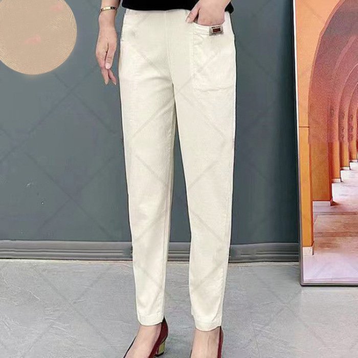 【M-6XL】Pantalones casuales versátiles de color sólido microelásticos de gran tamaño