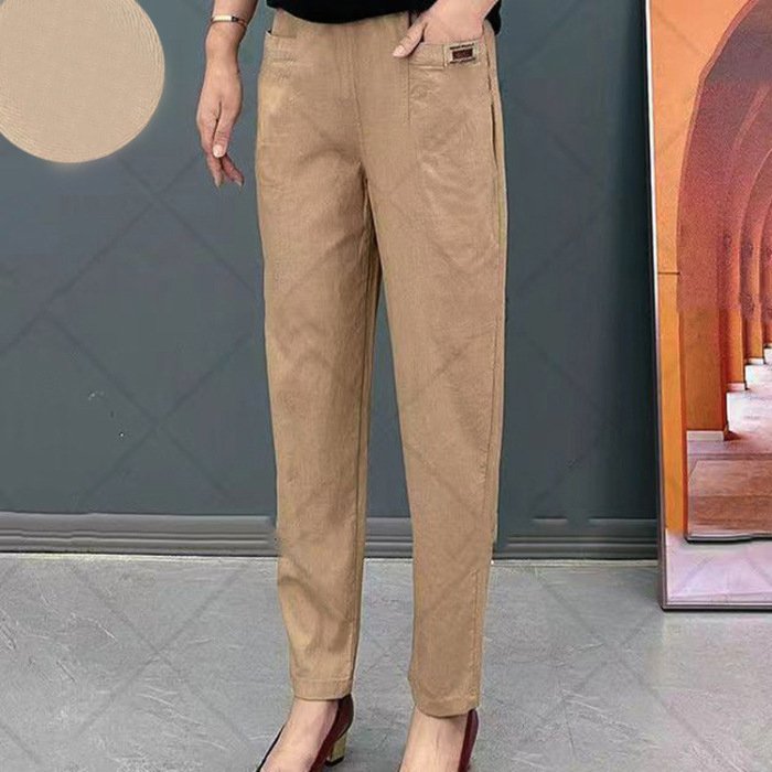 【M-6XL】Pantalones casuales versátiles de color sólido microelásticos de gran tamaño