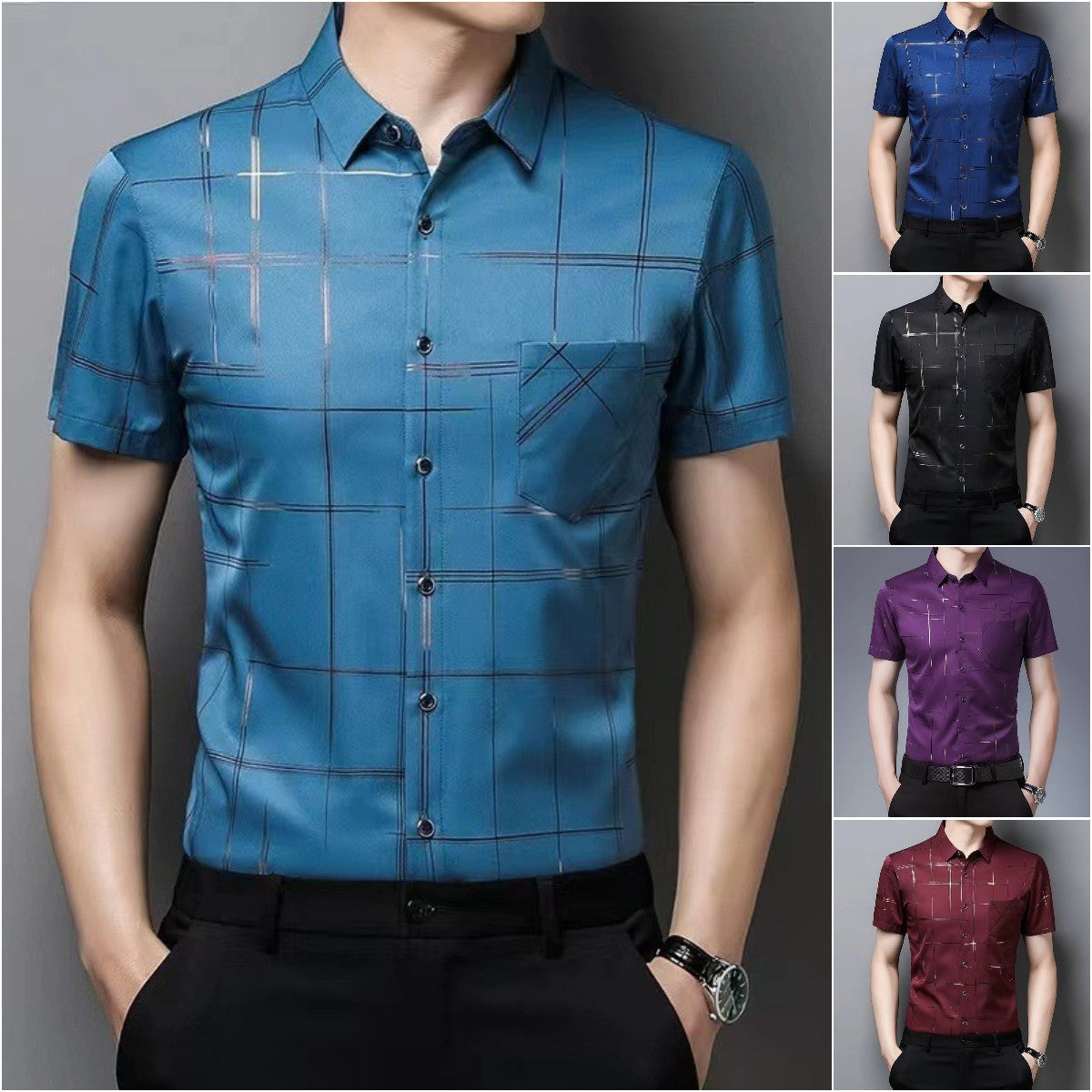 π§π§(M-4XL) Camisa de seda helada de verano para hombre