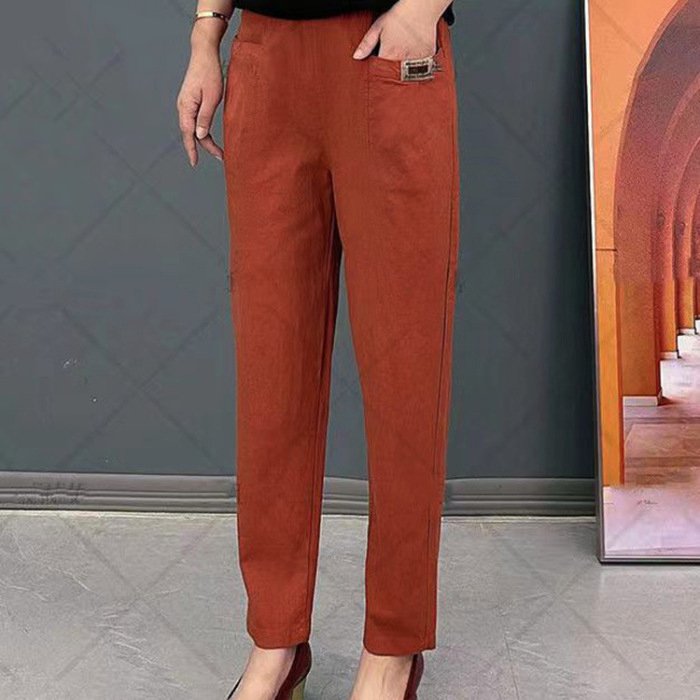 【M-6XL】Pantalones casuales versátiles de color sólido microelásticos de gran tamaño