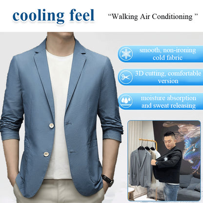 【M-5XL】Chaqueta de negocios de verano para hombre, seda helada, transpirable