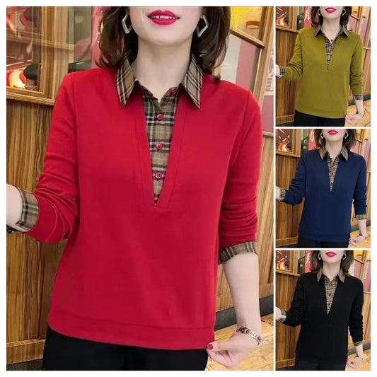 🔥2025 nueva camisa de dos piezas falsa con costura a cuadros a la moda de otoño
